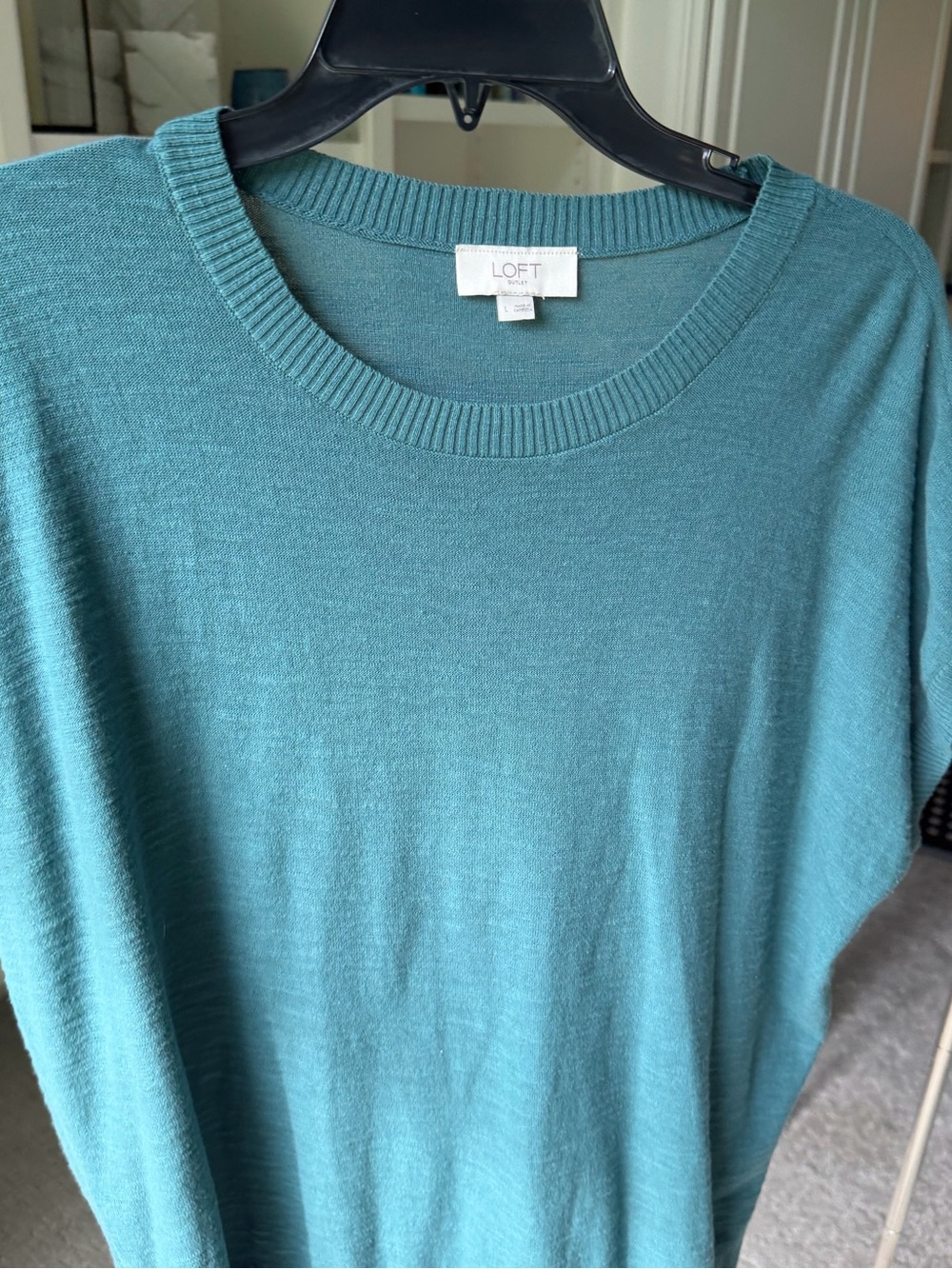 LOFT Teal Crew Neck Short-Sleeve Sweater